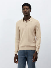 Polo coton soie beige — vue portée de face