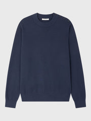 Pull col cheminée bleu marine — pièce isolée, vue de face