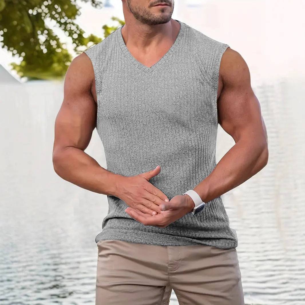 Pull sans manches à reliefs verticaux — vue de face