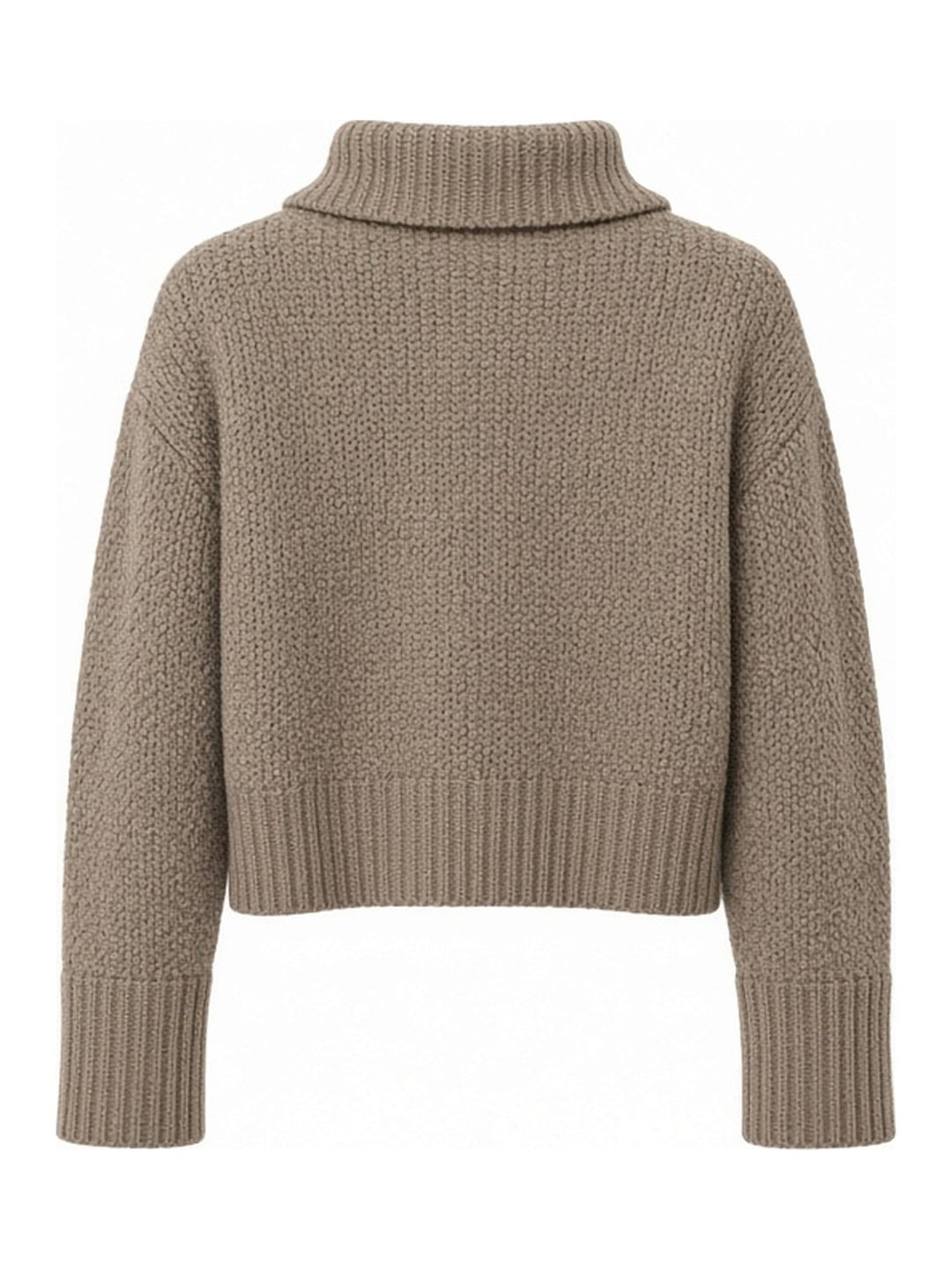 Pull taupe à col roulé rabattu, vue de dos