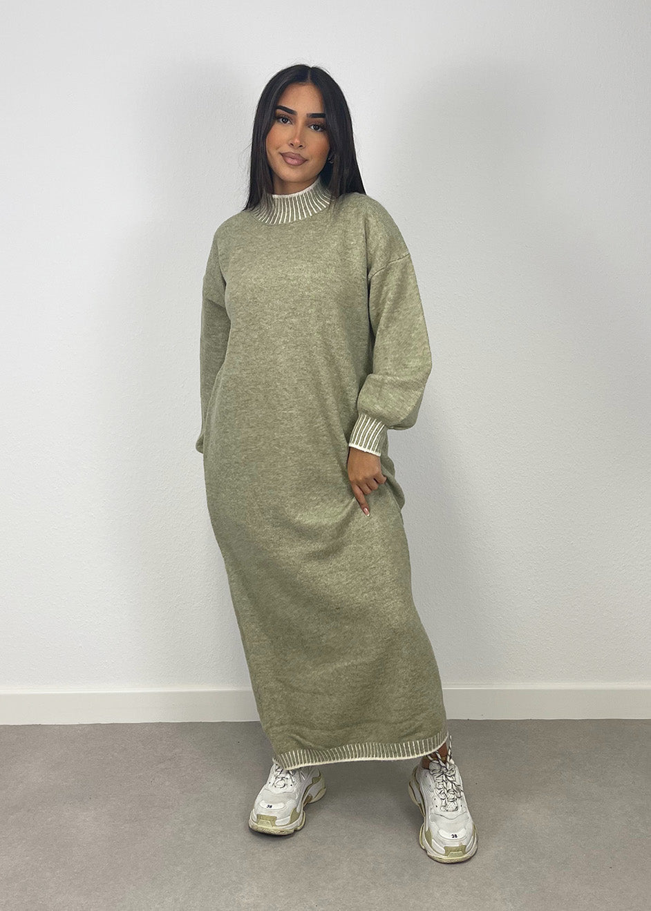 Robe pull longue vert clair
