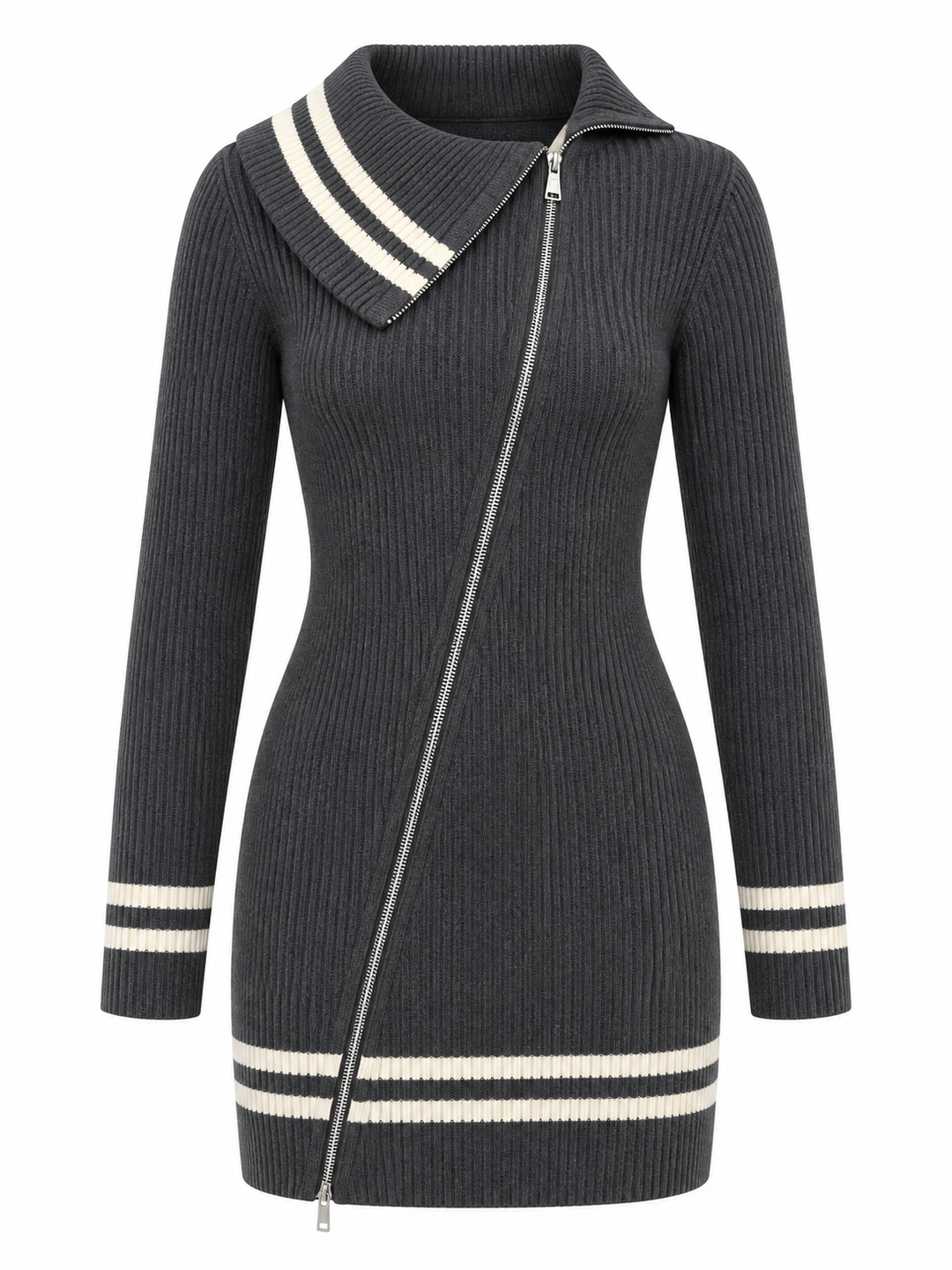 Robe anthracite à zip oblique, pièce isolée vue de face