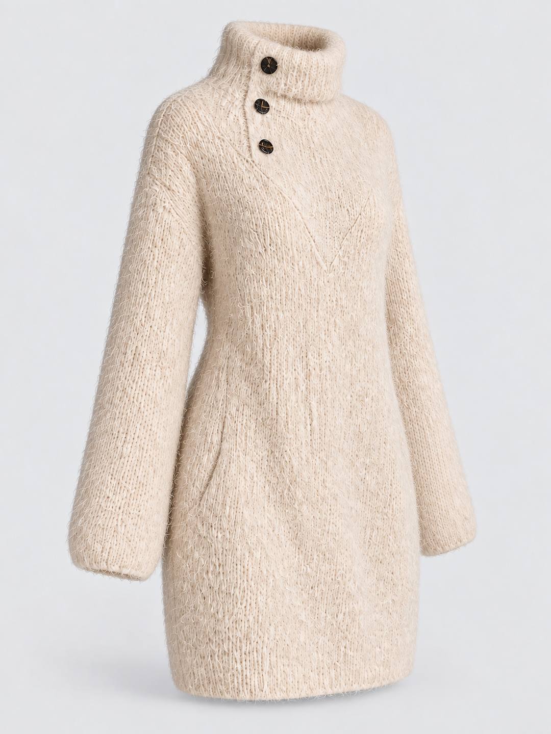 Robe col montant blanc cassé isolée, vue de trois quarts