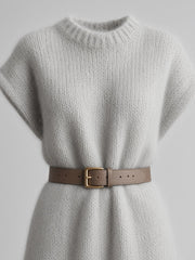 Robe en maille grise à manches courtes