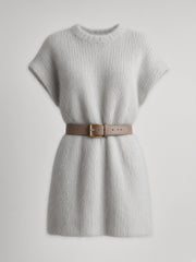 Robe en maille grise à manches courtes