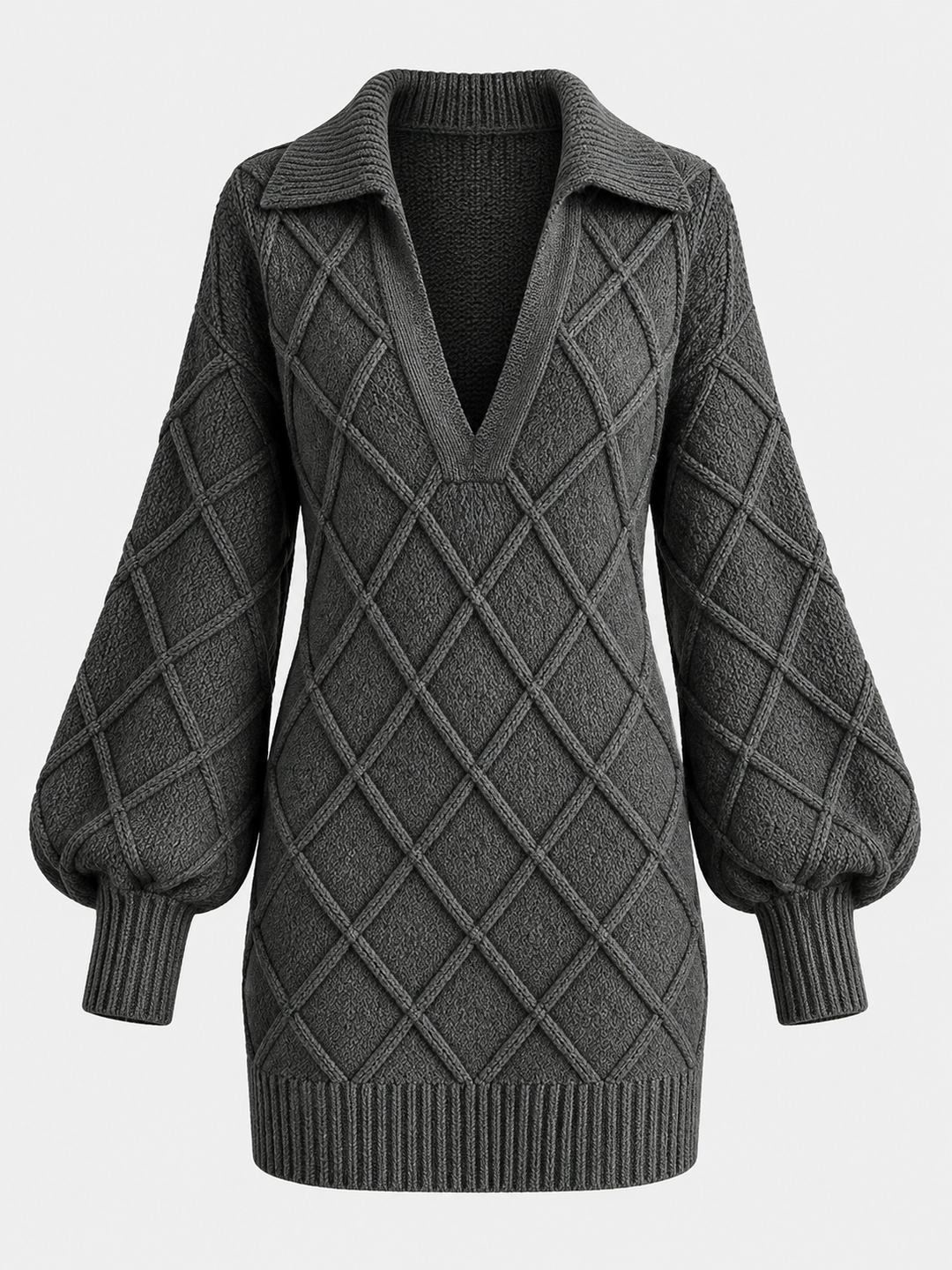 Robe-pull grise à losanges en relief, pièce isolée de face