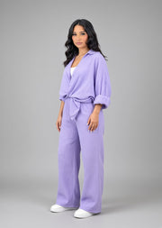 Ensemble ample en mousseline lilas — vue de trois-quarts