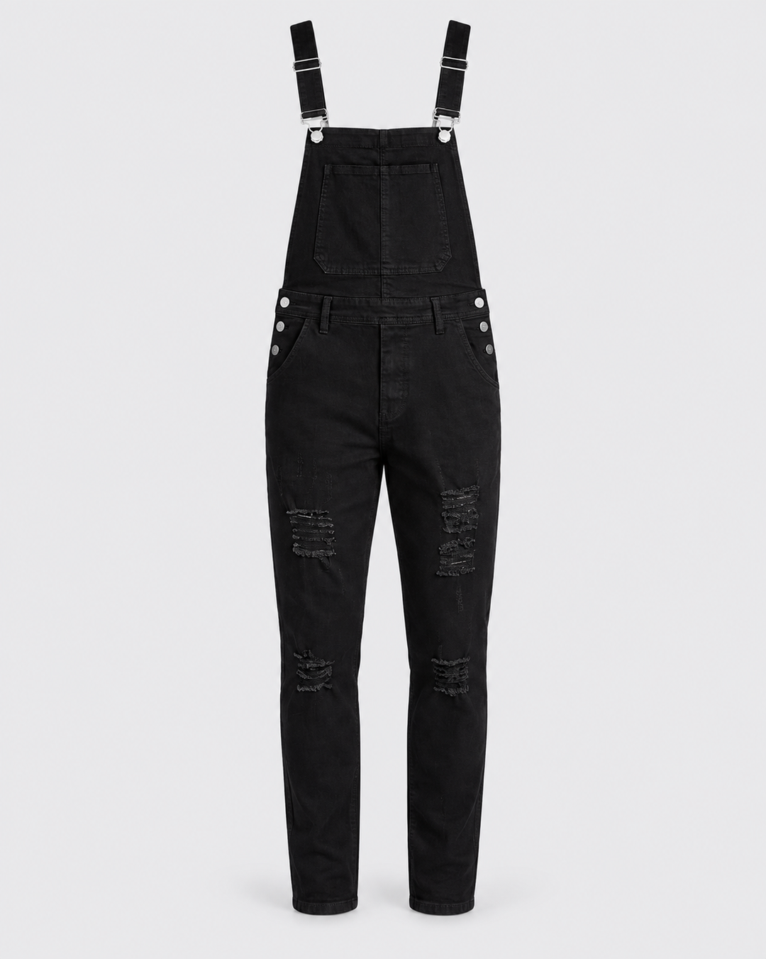 Salopette en denim noir à poches, vue isolée de face