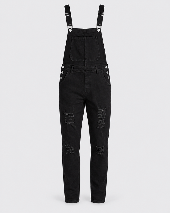 Salopette en denim noir à poches, vue isolée de face