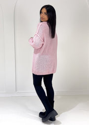 Cardigan maille rose