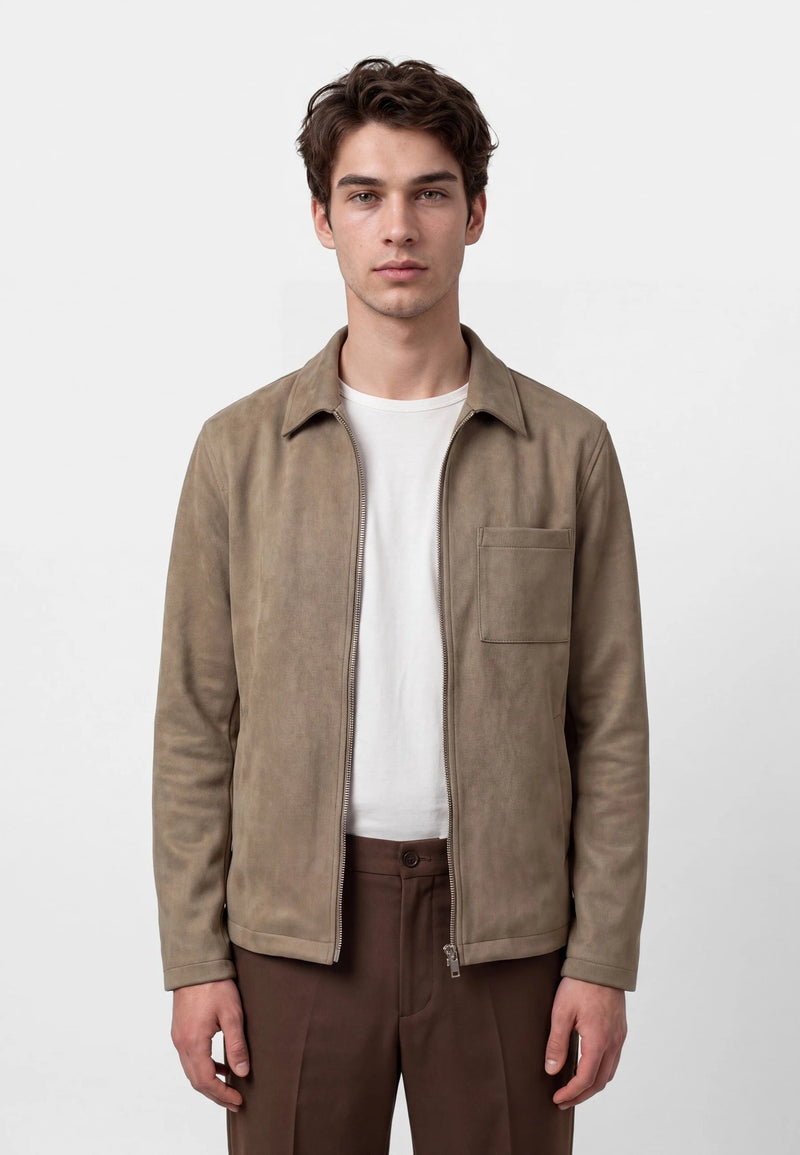 Surchemise taupe à poche poitrine
