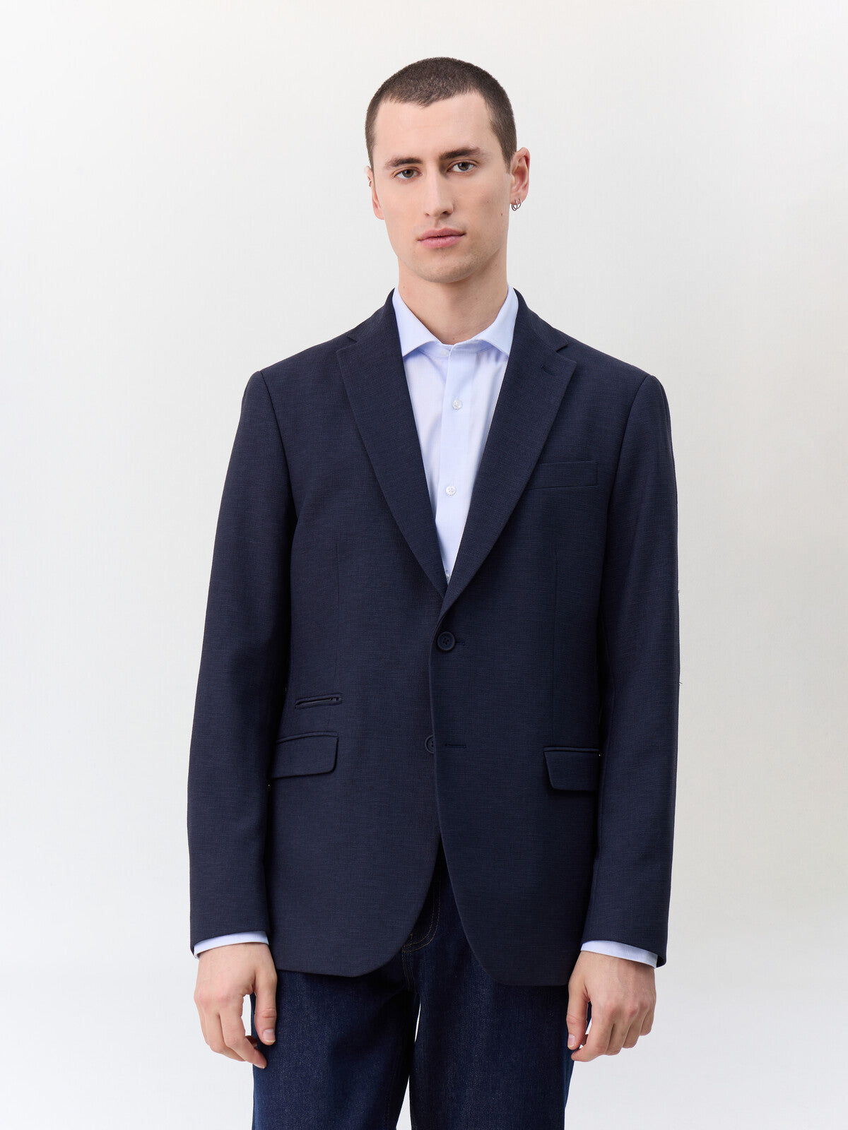 Veste regular bleu marine — vue portée de face