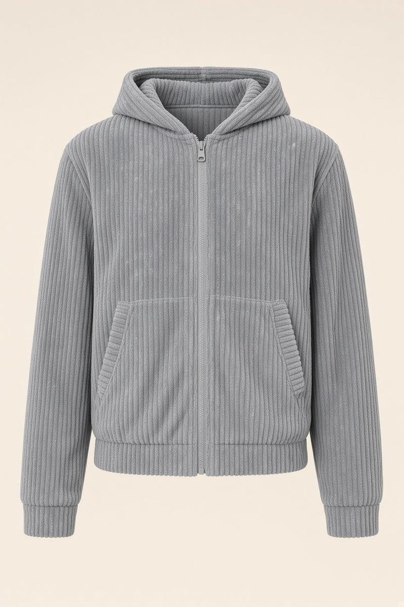 Veste côtelée zippée grise, face