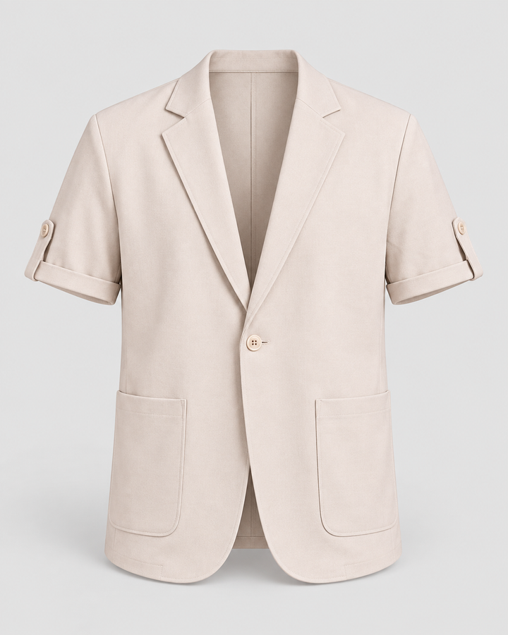 Veste de costume kaki clair à manches courtes, vue isolée de face