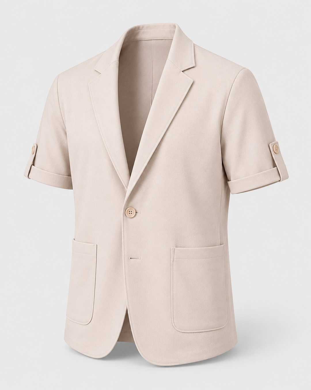 Veste de costume kaki clair à manches courtes, vue isolée de trois quarts
