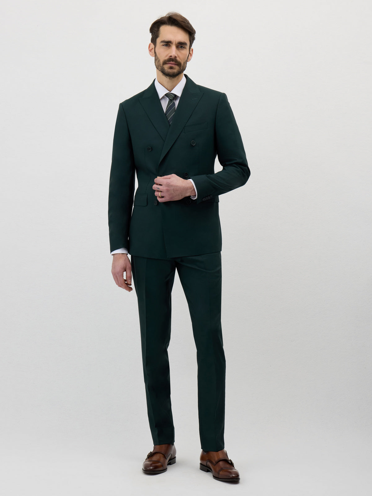 Veste croisée vert bouteille — vue portée en pied