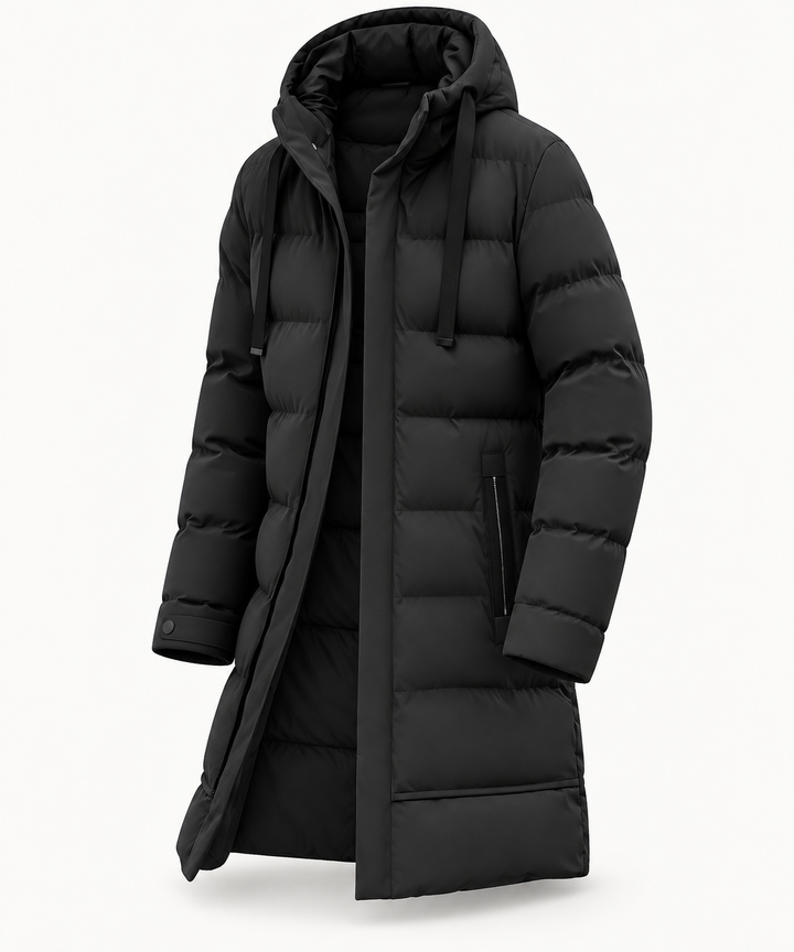 Veste matelassée noire à capuche isolée, vue avant